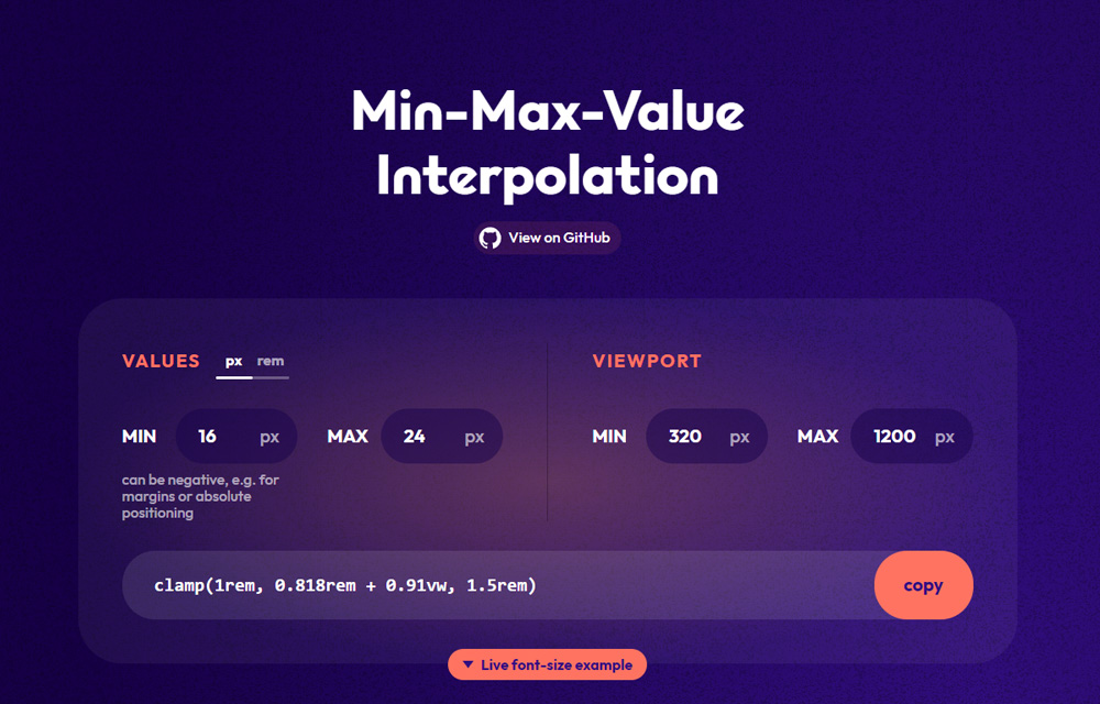フォントサイズのレスポンシブ対応値を計算してくれるMin-Max-Value Interpolation
